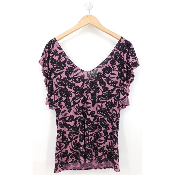 VTG First Kiss Floral Y2K Top Blouse 90s Cap Sleeve Purple Black Floral Size S - Picture 3 of 4